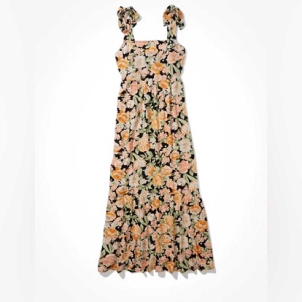 AE FLORAL TIE-STRAP MIDI DRESS -L